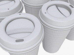 biodegradable large paper coffee cup with lid in holder 3D Model