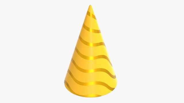 party hat yellow with golden stripes 01 Modelo 3D .c4d .max .obj .3ds .fbx .stl .blend 