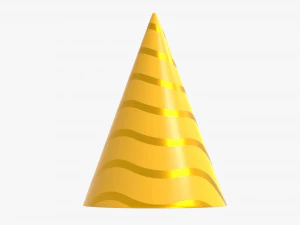 party hat yellow with golden stripes 01 3D Model