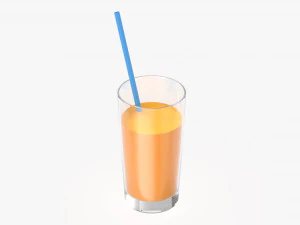 orange juice glass with straw 01 3D Model