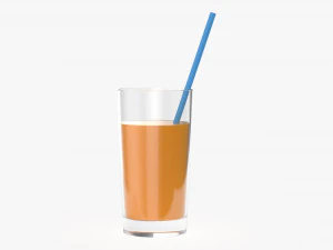 orange juice glass with straw 01 3D Model