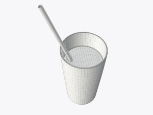 orange juice glass with straw 01 3D Model