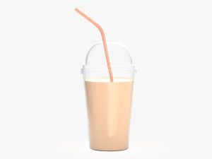 Kalte Kaffeetasse, Milchshake aus Kunststoff mit Strohhalm 3D Modell