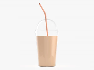 cold coffee cup milkshake plastic with straw 3D Model