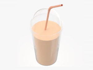 cold coffee cup milkshake plastic with straw 3D Model