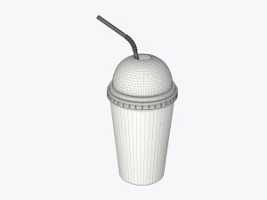 cold coffee cup milkshake plastic with straw 3D Model