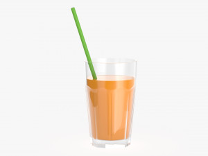 glass tall rocks with orange juice and straw 3D Model