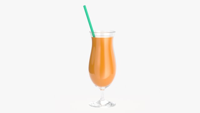 tulip cocktail glass with orange juice and straw 3D Модель .c4d .max .obj .3ds .fbx .stl .blend 
