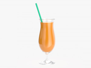 tulip cocktail glass with orange juice and straw 3D Model