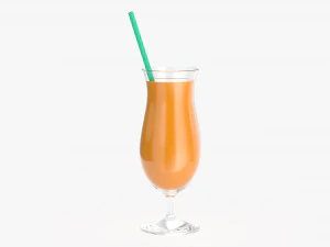 copo de coquetel tulipa com suco de laranja e canudo Modelo 3D