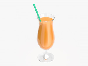 tulip cocktail glass with orange juice and straw 3D Модель