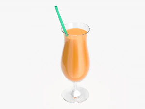 tulip cocktail glass with orange juice and straw 3D Model