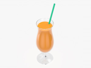 tulip cocktail glass with orange juice and straw 3D Модель