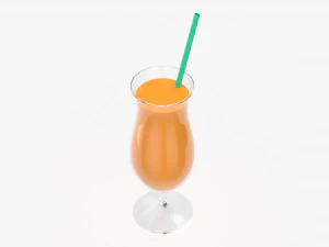 tulip cocktail glass with orange juice and straw 3D Model