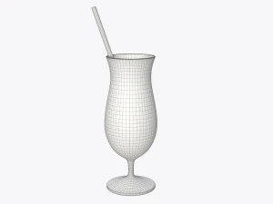 tulip cocktail glass with orange juice and straw 3D Model