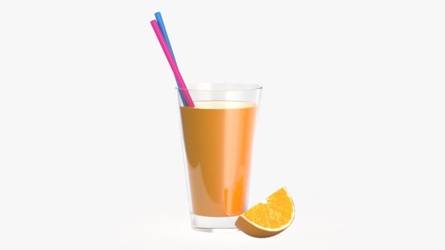 orange juice with straws and orange slice in a glass Model 3D .c4d .max .obj .3ds .fbx .stl .blend 