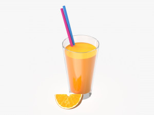 orange juice with straws and orange slice in a glass Model 3D