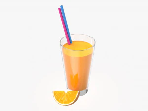 orange juice with straws and orange slice in a glass 3D Model