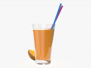 orange juice with straws and orange slice in a glass 3D Model