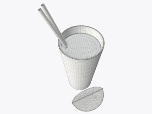 orange juice with straws and orange slice in a glass 3D Model