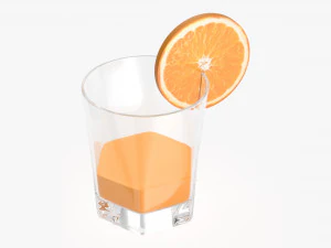 orange juice and straw in a rocks glass 3D Model