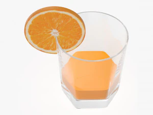orange juice and straw in a rocks glass 3D Model