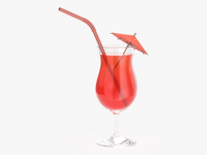 tulip glass with orange juice umbrella and straw 3D Model