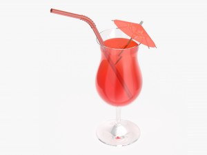 tulip glass with orange juice umbrella and straw 3D मॉडल