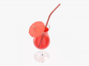 tulip glass with orange juice umbrella and straw 3D मॉडल