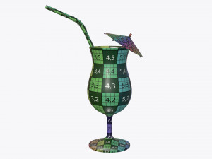 tulip glass with orange juice umbrella and straw 3D मॉडल