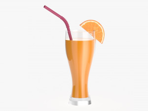 weizen glass with orange juice orange slice and straw 3D Model