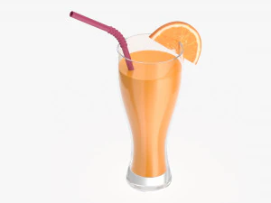 weizen glass with orange juice orange slice and straw 3D Model