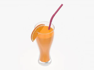 weizen glass with orange juice orange slice and straw 3D Model