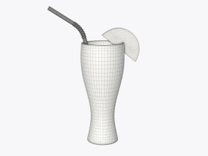 weizen glass with orange juice orange slice and straw 3D Model
