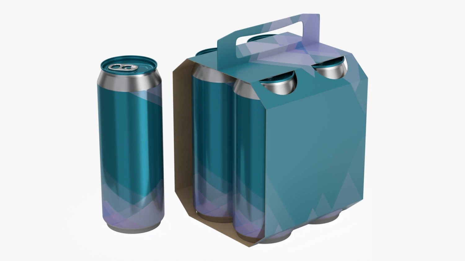 cluster-pak carton packaging with handle for four beer cans 500 ml 3D Model .c4d .max .obj .3ds .fbx .stl .blend