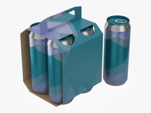 cluster-pak carton packaging with handle for four beer cans 500 ml 3D Model