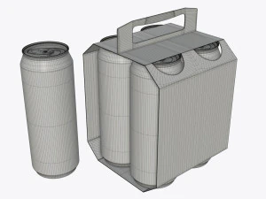 cluster-pak carton packaging with handle for four beer cans 500 ml 3D Model