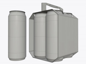 cluster-pak carton packaging with handle for four beer cans 500 ml 3D Model