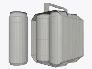 cluster-pak carton packaging with handle for four beer cans 500 ml 3D Model
