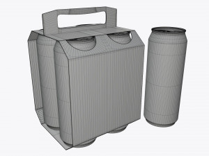 cluster-pak carton packaging with handle for four beer cans 500 ml 3D Model