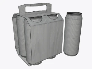 cluster-pak carton packaging with handle for four beer cans 500 ml 3D Model