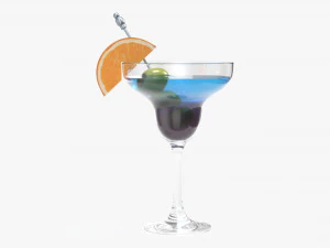 glass with margarita olives and orange slice 3D Model