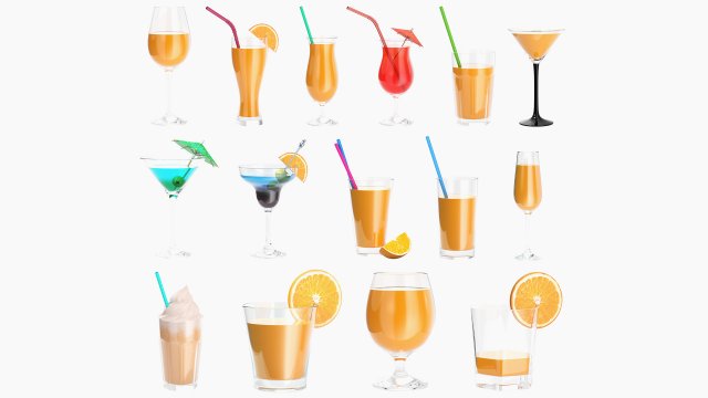 glasses cocktail margarita martini wine champagne juice 3D Model .c4d .max .obj .3ds .fbx .stl .blend 
