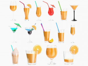 glasses cocktail margarita martini wine champagne juice 3D Model