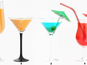 glasses cocktail margarita martini wine champagne juice 3D Model