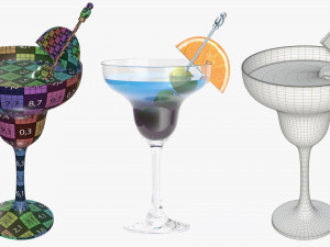 glasses cocktail margarita martini wine champagne juice 3D Model