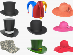 hats bowler men women top floppy summer jester magician cylinder military cap st patrick sun 3D Model