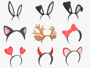 headbands bunny cat deer ears horns devil bow heart Modelo 3D