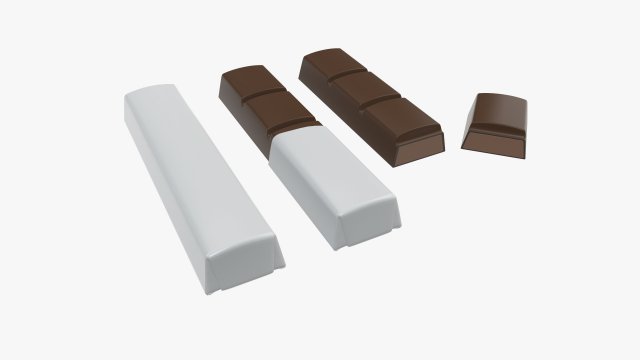 chocolate bars with wrapping half broken 3D Model .c4d .max .obj .3ds .fbx .stl .blend 