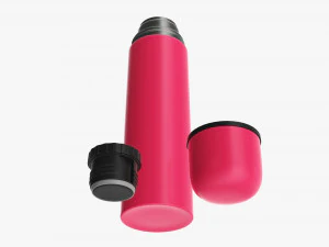 thermos with cup opened large stainless steel 3D Model